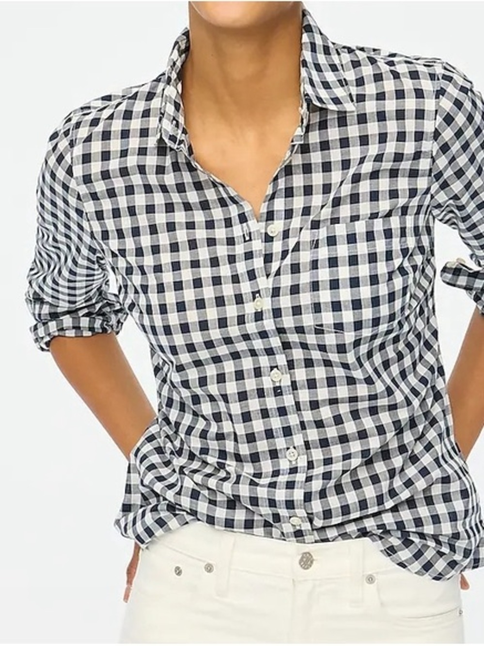 J. Crew Navy and White Gingham Button-Down Shirt
